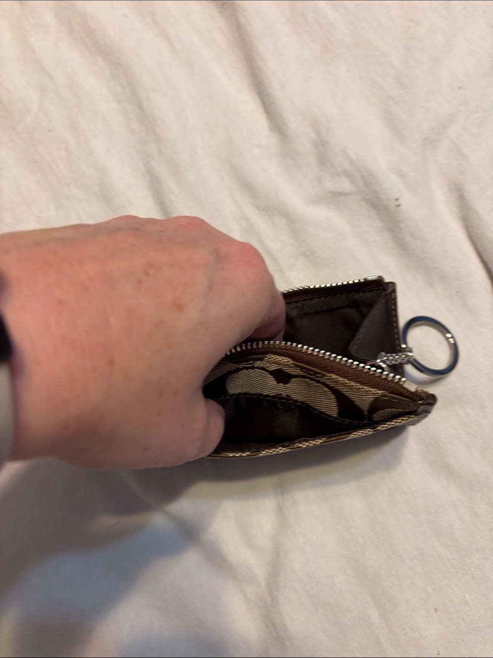 Coach Brown Signature Canvas Card Holder with Dark Brown Leather Trim - Picture 2 of 3